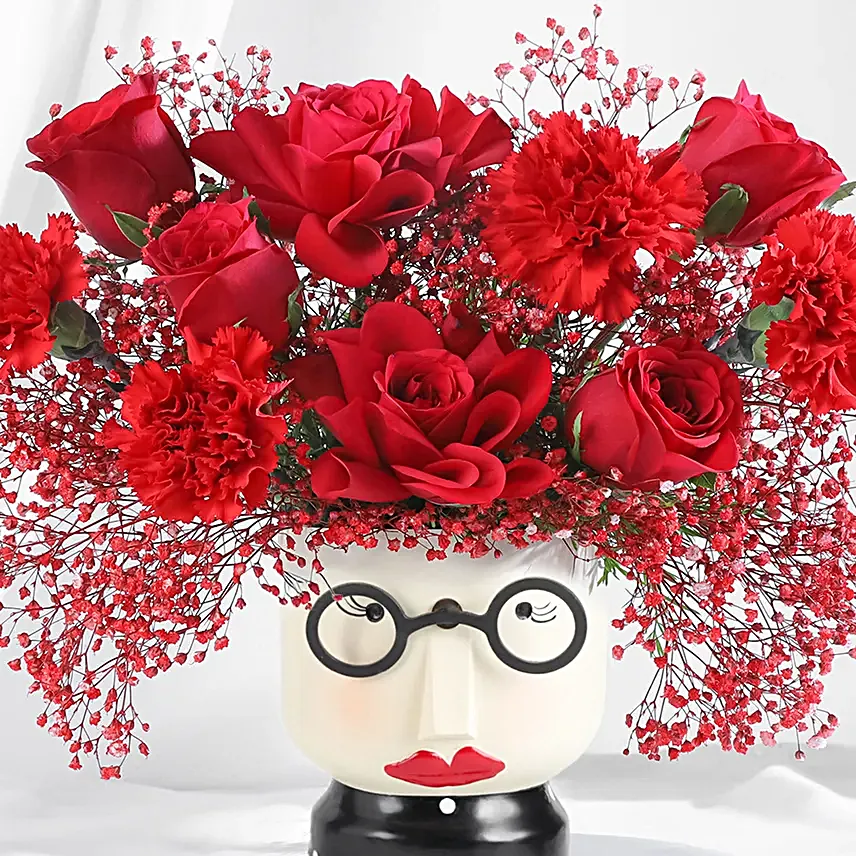 Romantic Blooms in Girl Pot for Anniversary