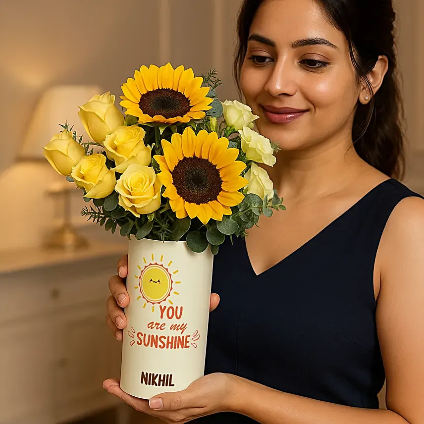 Yellow Radiance Floral Vase for Birthday