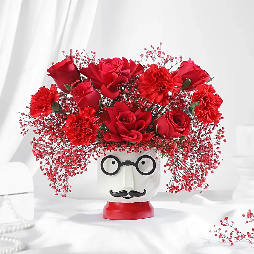 Anniversary Red Roses in Boy Pot