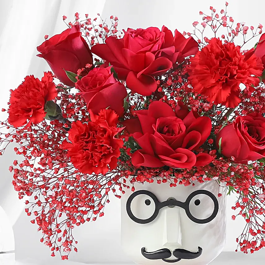 Anniversary Red Roses in Boy Pot