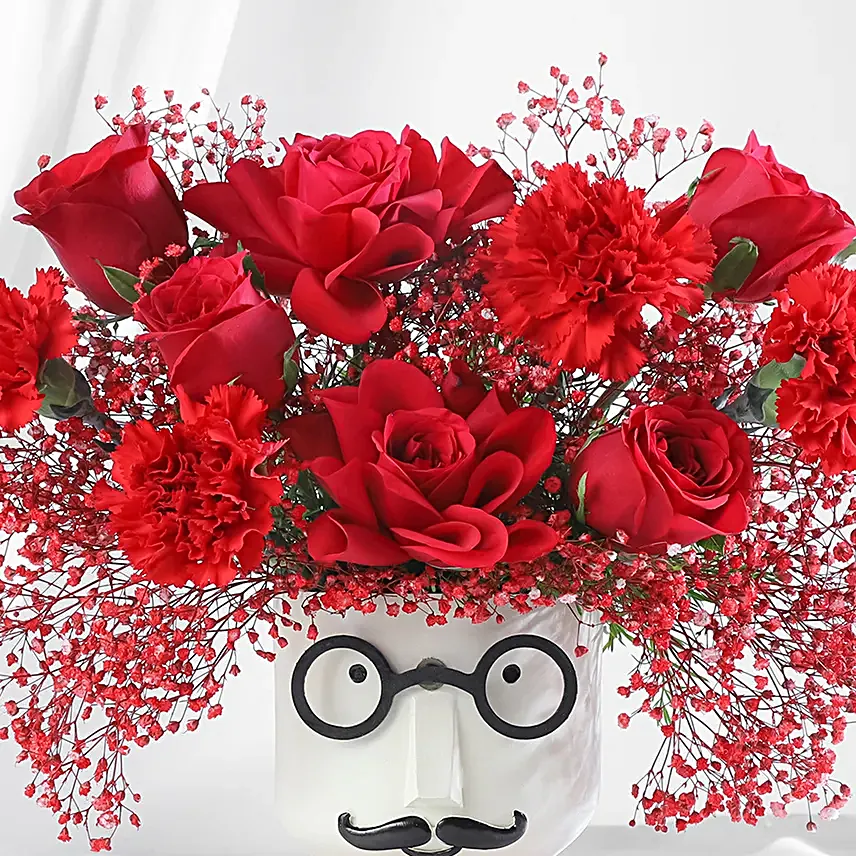 Anniversary Red Roses in Boy Pot