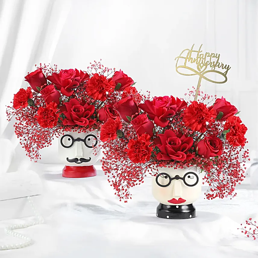 Anniversary Red Roses in Boy Pot