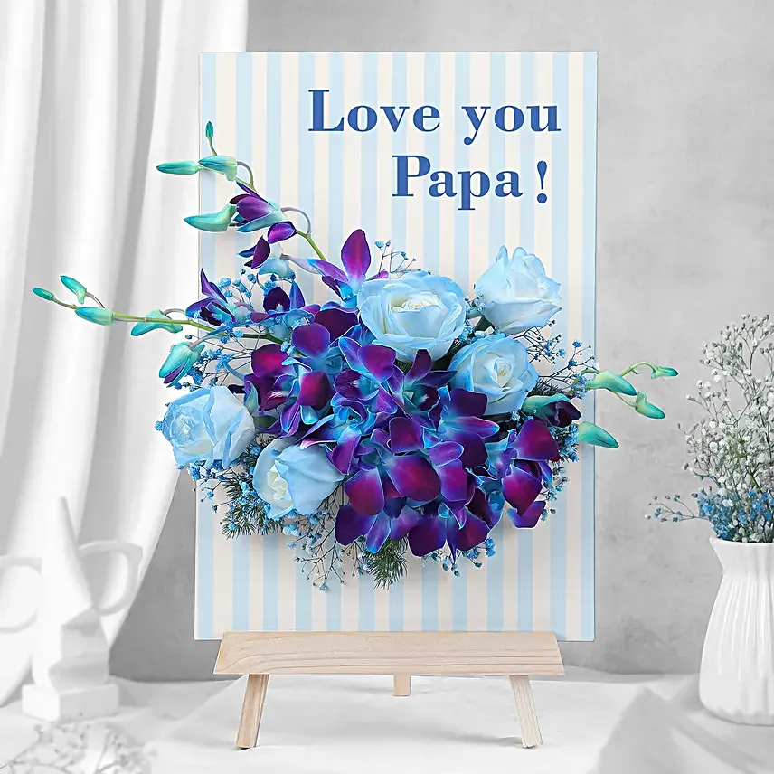 Fathers Day White Rose N Blue Orchid Floral Gift