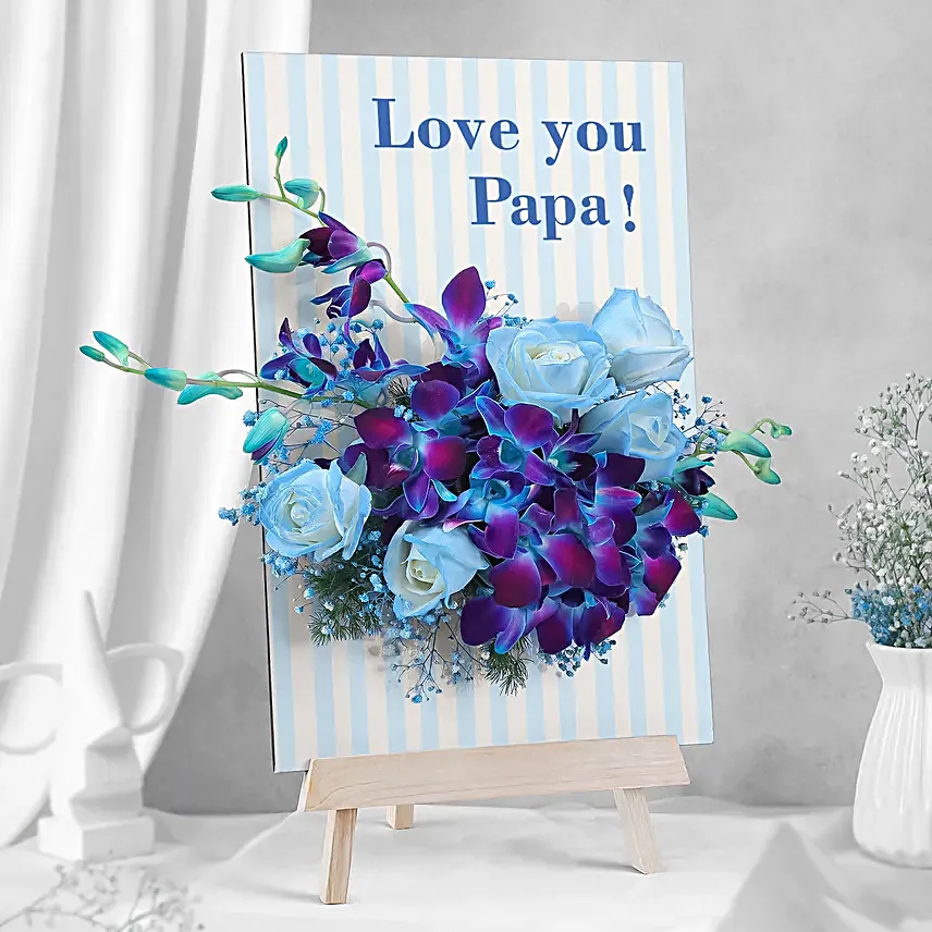 Fathers Day White Rose N Blue Orchid Floral Gift