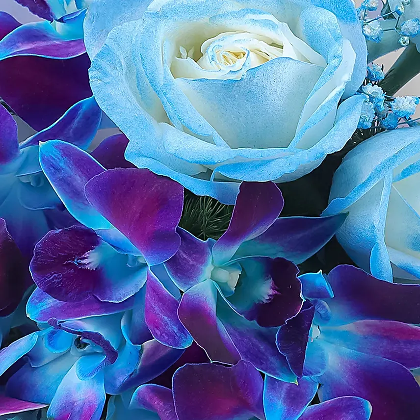 Fathers Day White Rose N Blue Orchid Floral Gift