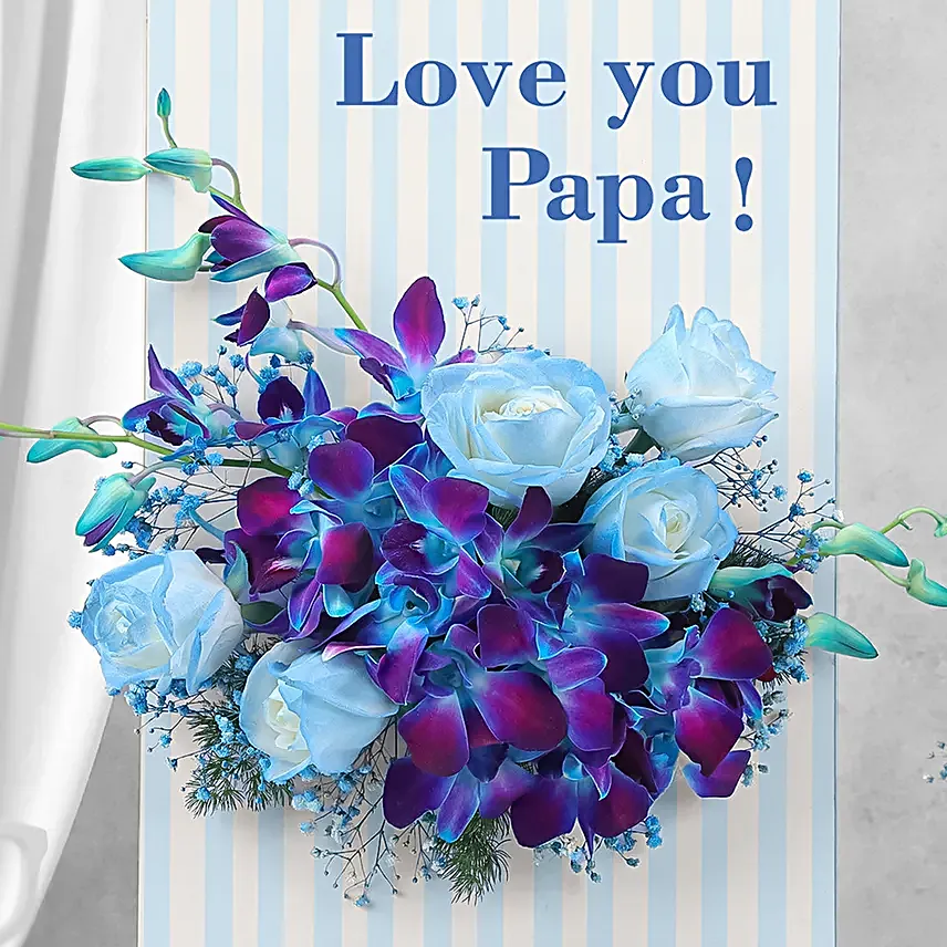 Fathers Day White Rose N Blue Orchid Floral Gift