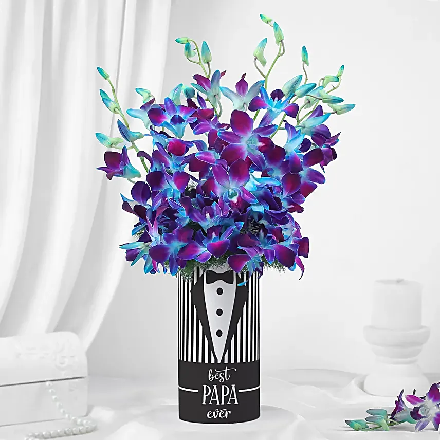 Fathers Day Blue Orchid N Asparagus Vase Arrangement