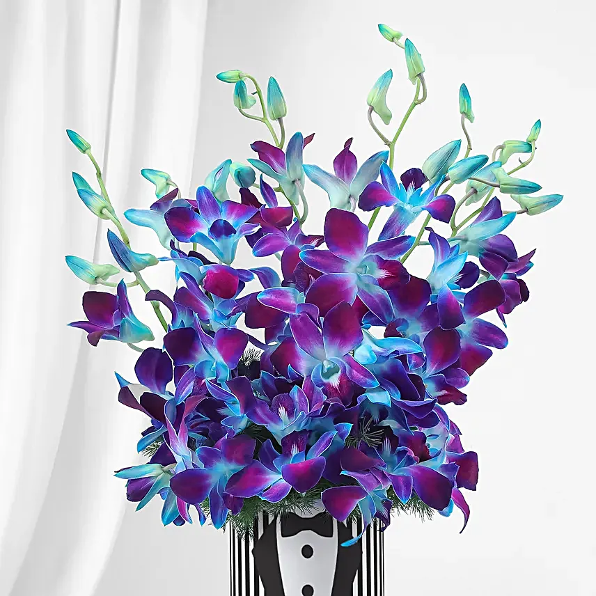 Fathers Day Blue Orchid N Asparagus Vase Arrangement