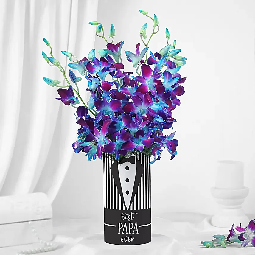 Fathers Day Blue Orchid N Asparagus Vase Arrangement