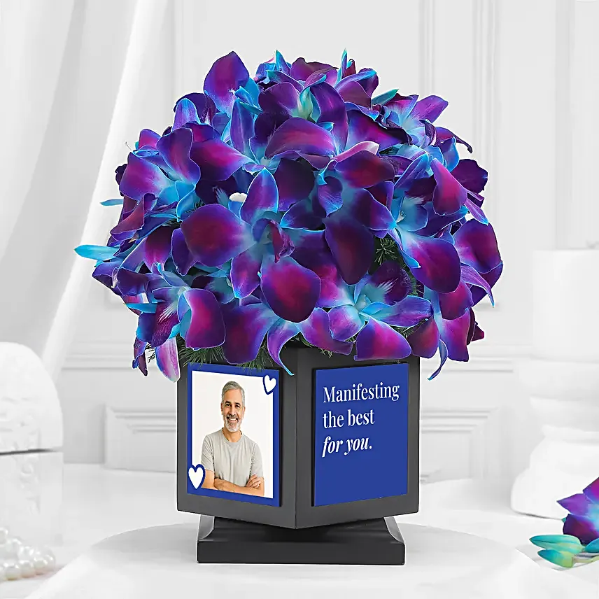 Fathers Day Blue Orchid N Green Foliage Desk Display