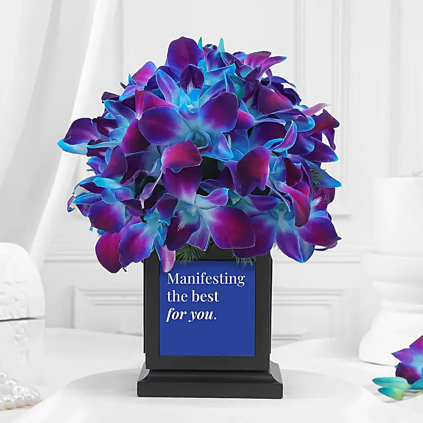 Fathers Day Blue Orchid N Green Foliage Desk Display