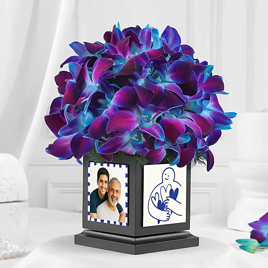 Fathers Day Blue Orchid N Green Foliage Desk Display