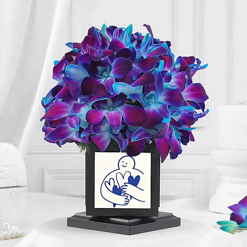 Fathers Day Blue Orchid N Green Foliage Desk Display
