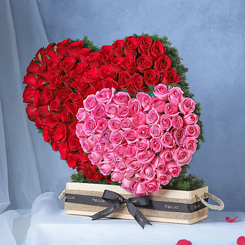 Red and Pink Rose Standing Bouquet in Obsidian