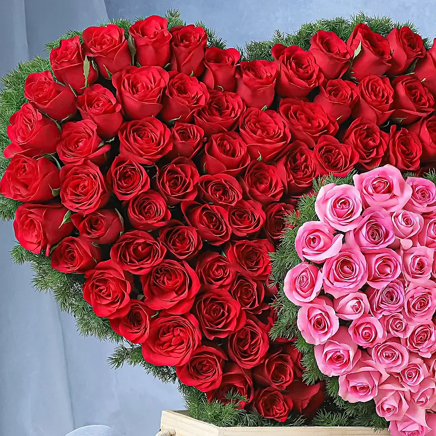 Red and Pink Rose Standing Bouquet in Obsidian