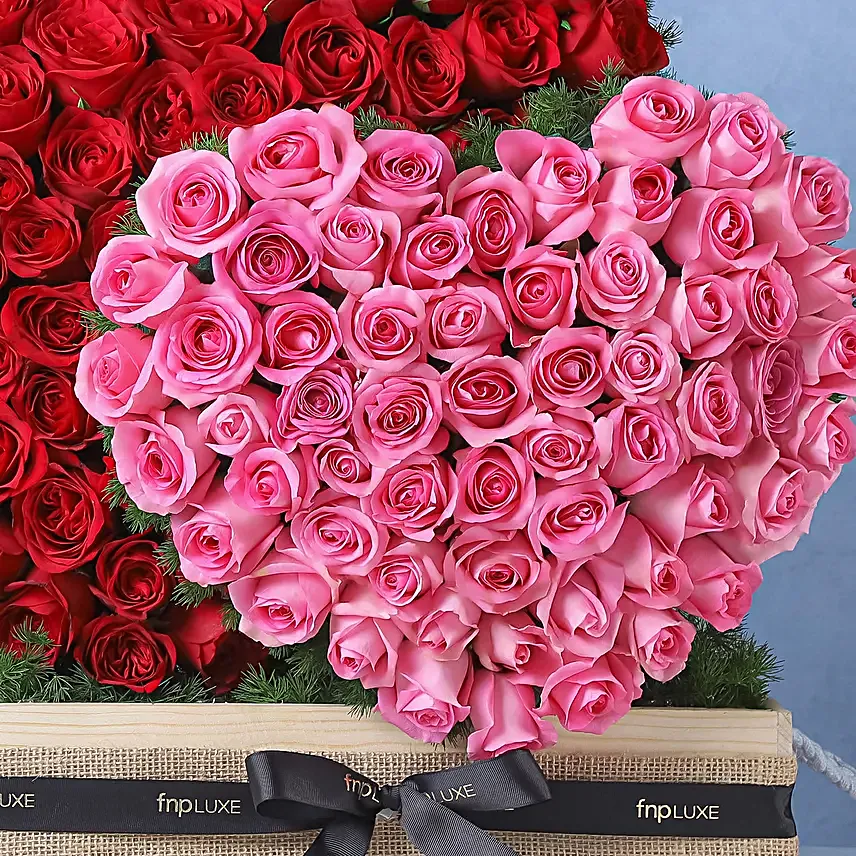 Red and Pink Rose Standing Bouquet in Obsidian