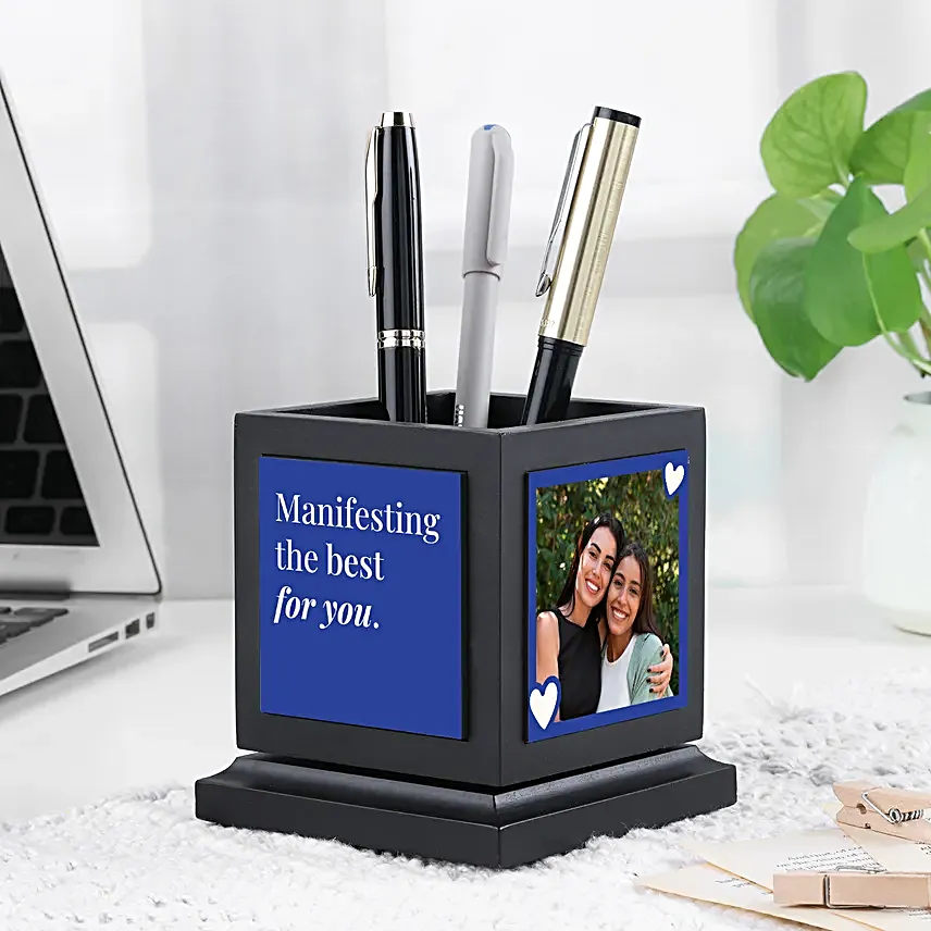 Blue Personalised Rotating Pen Holder