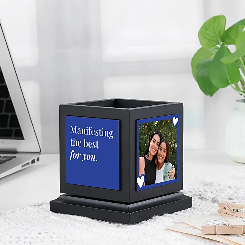 Blue Personalised Rotating Pen Holder