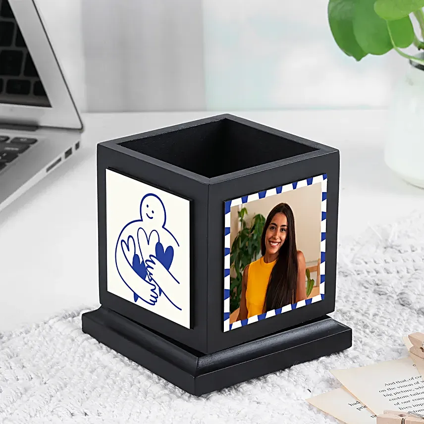 Blue Personalised Rotating Pen Holder