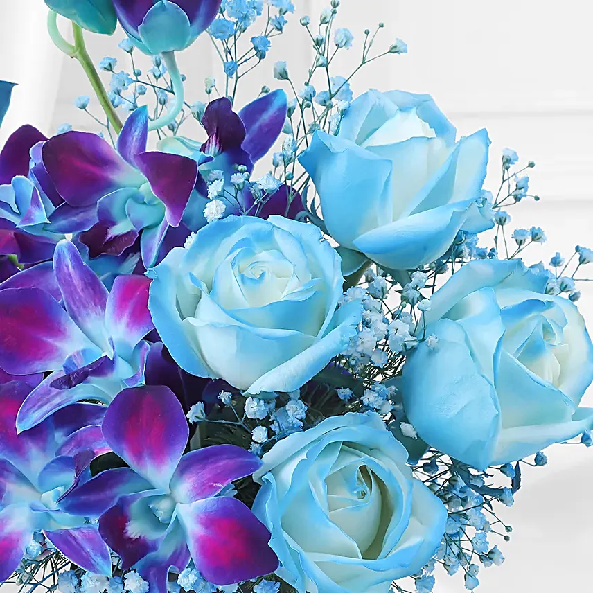 Fathers Day Blue Orchid N White Rose Desk Arrangement