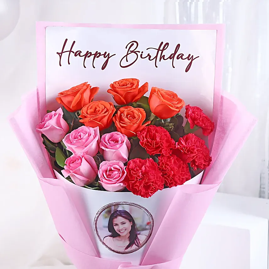 Personalised Birthday Photo Bouquet N Truffle Cake