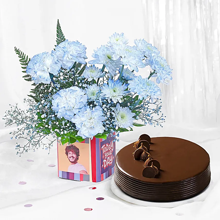 Personalised Enchanted Flowers Vase N Truffle Cake