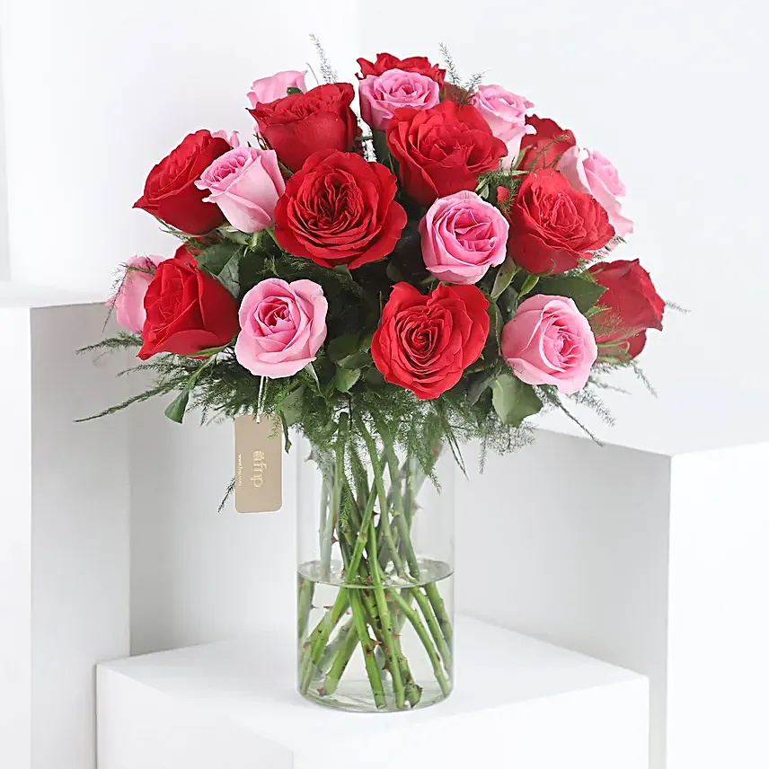 Mix Red n Pink roses with truffle cake
