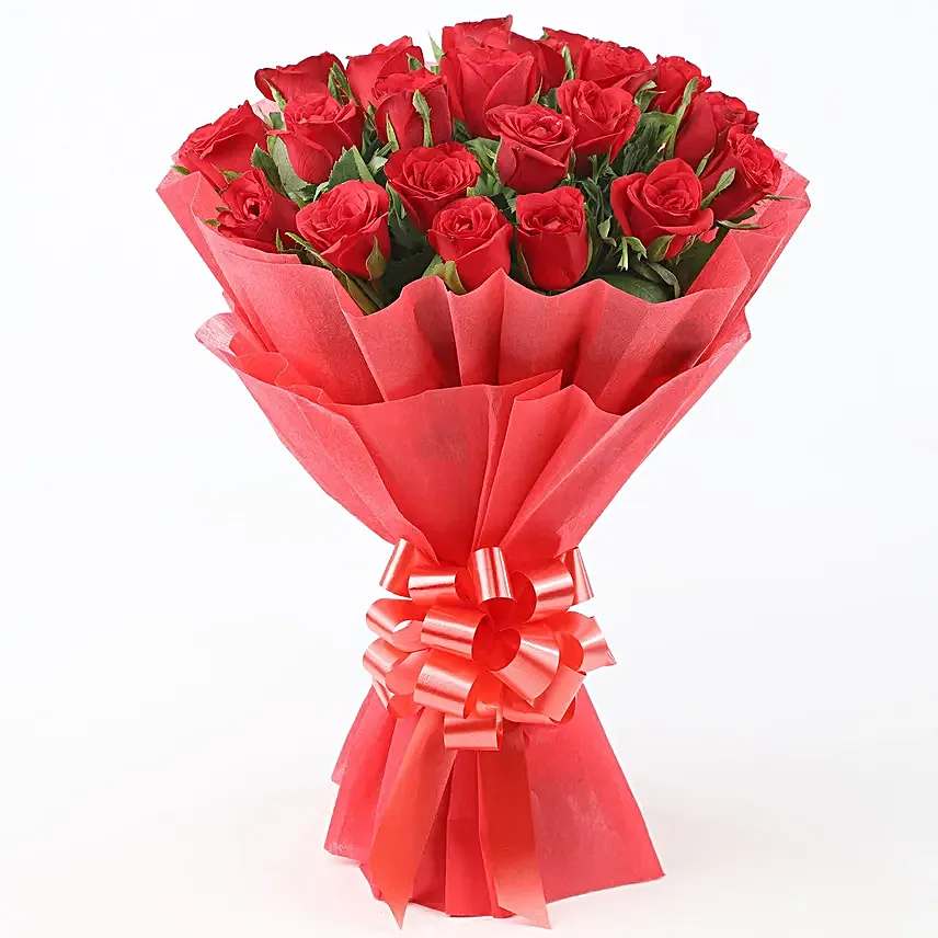 Red Rose with Cake - Bouquet of 10 red roses and 500 grams of chocolate truffle cake.