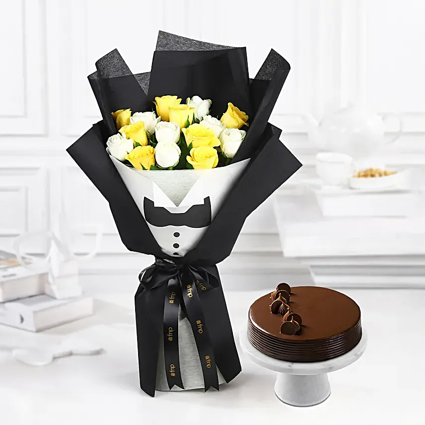 Sunshine Affair Bouquet N Truffle Cake Combo