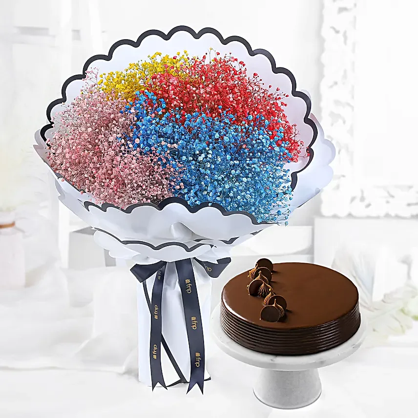 Truffle Cake N Multicoloured Flora Boquet
