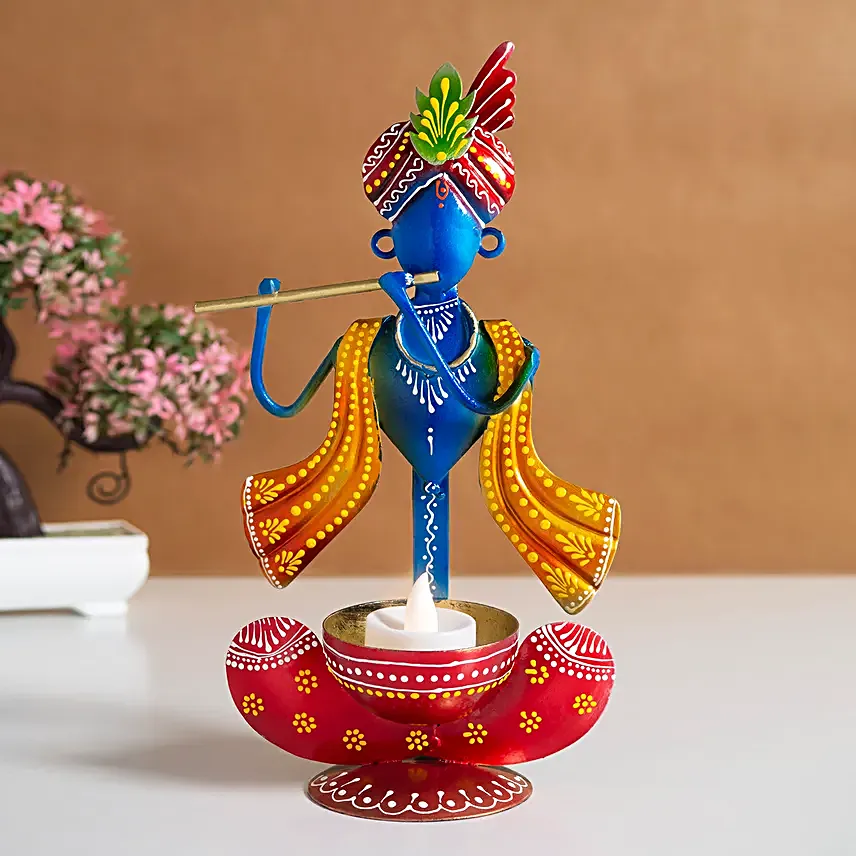 Handcrafted Krishna Idol Blue Yellow N Red