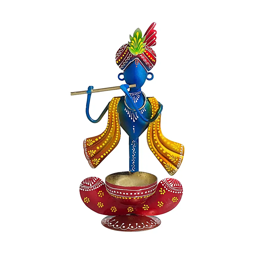 Handcrafted Krishna Idol Blue Yellow N Red