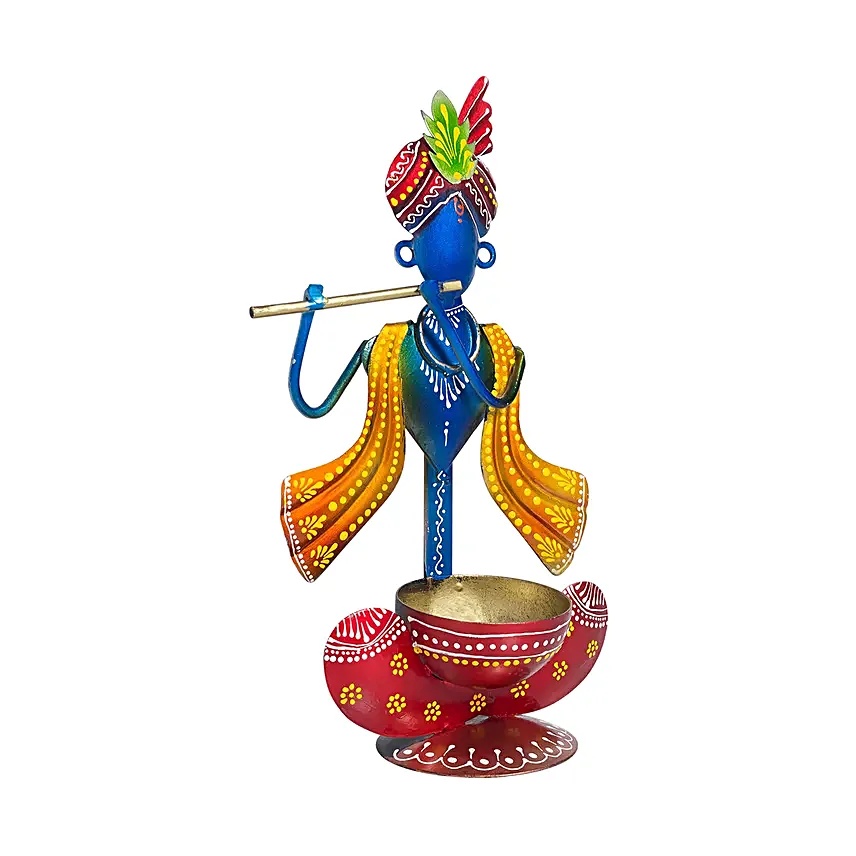 Handcrafted Krishna Idol Blue Yellow N Red