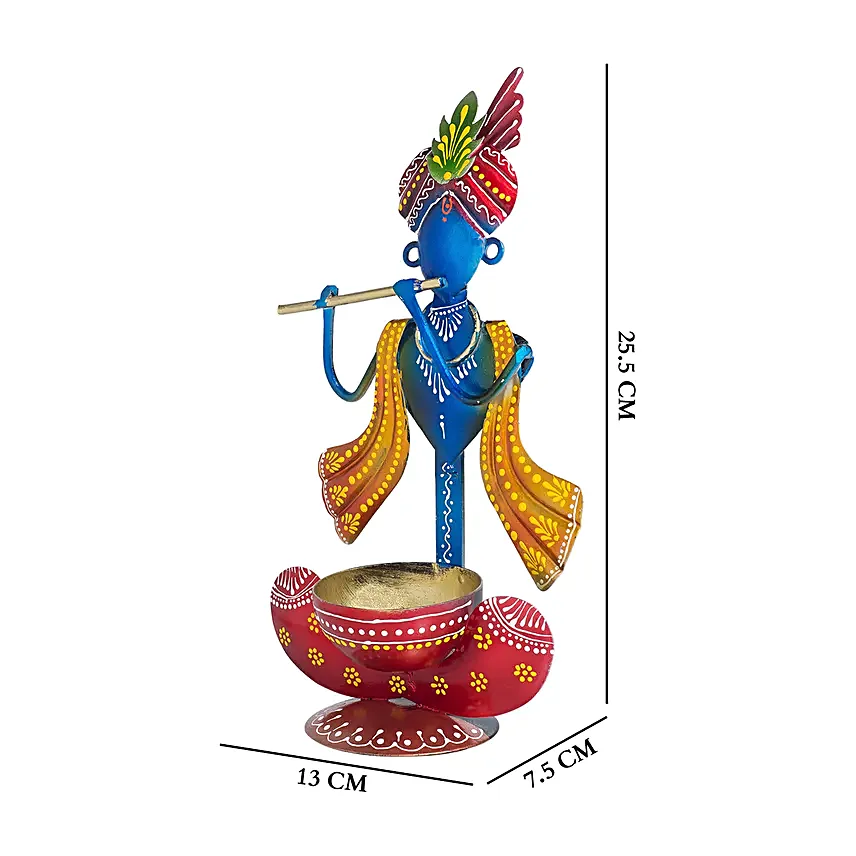 Handcrafted Krishna Idol Blue Yellow N Red