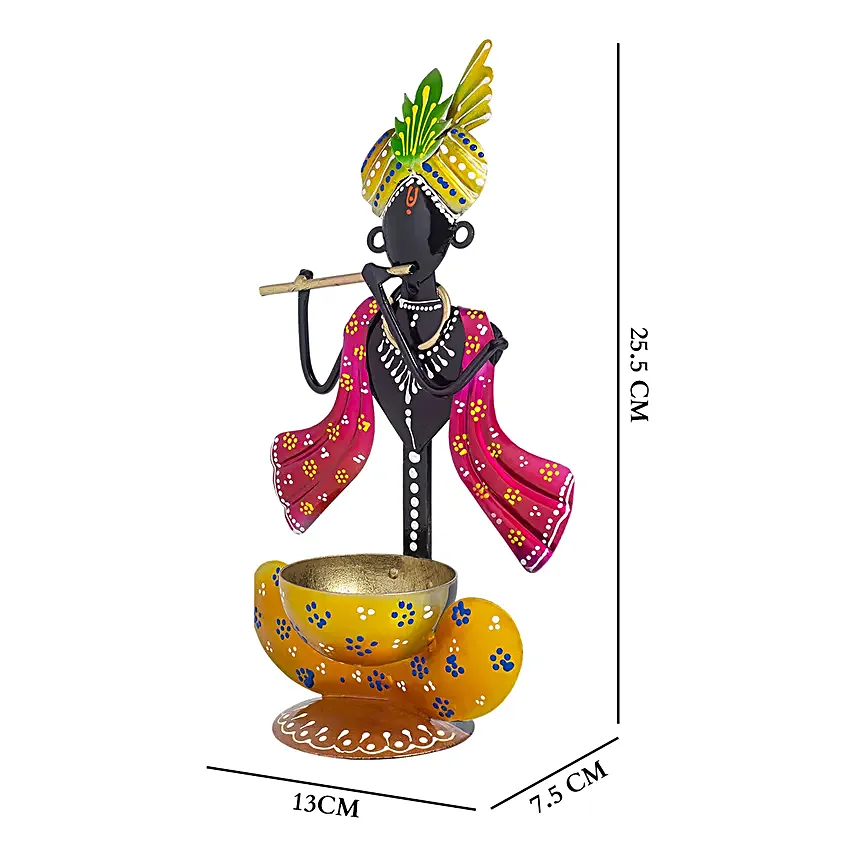 Handcrafted Krishna Idol Blue Yellow N Red