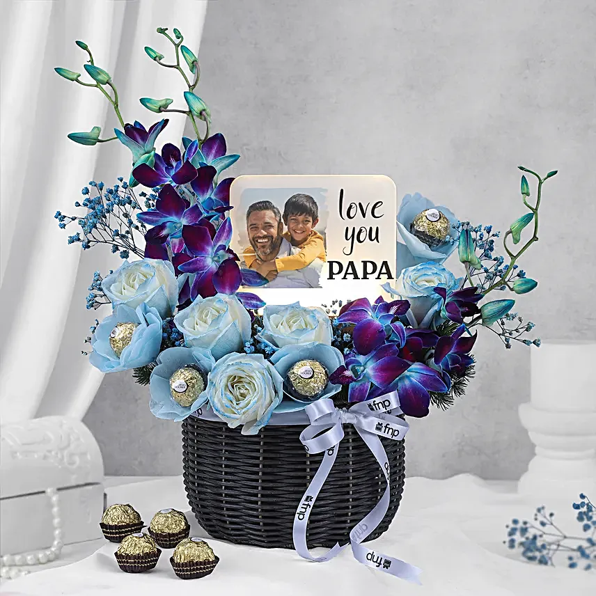 Elegant Gift Hamper with LED Lamp Flowers N Treats
