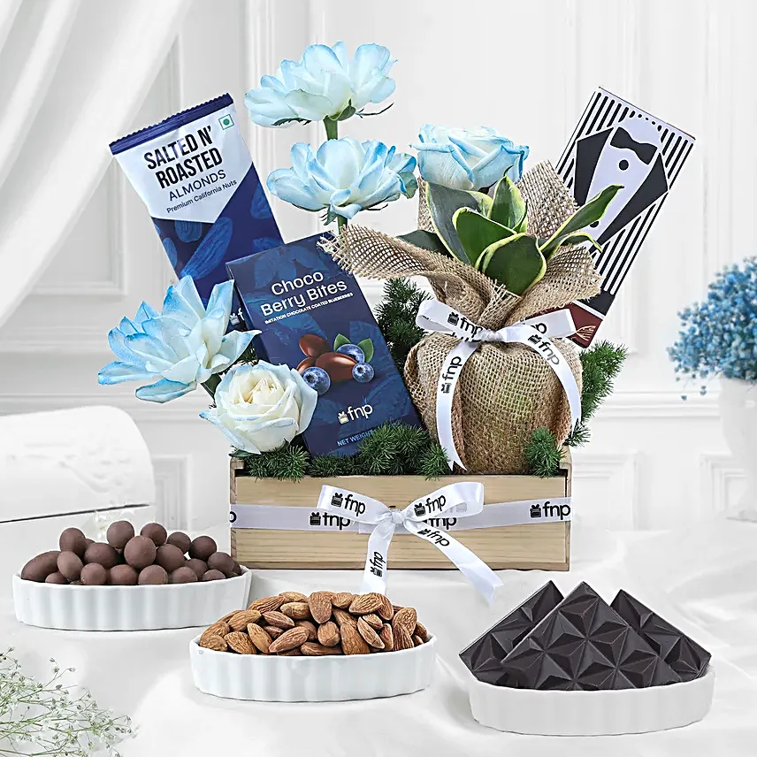 Gift Tray with Sweets Flowers N Plant