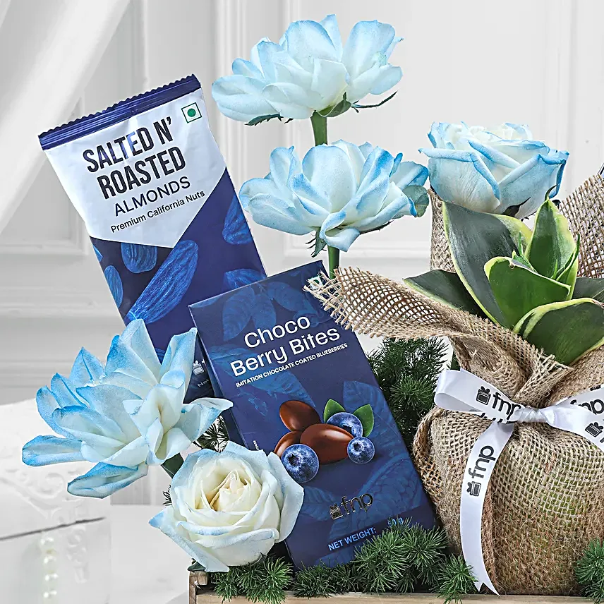 Gift Tray with Sweets Flowers N Plant
