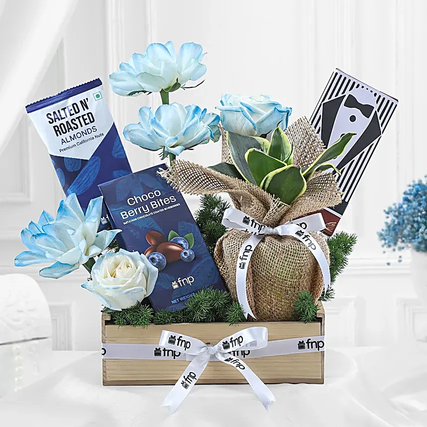 Gift Tray with Sweets Flowers N Plant