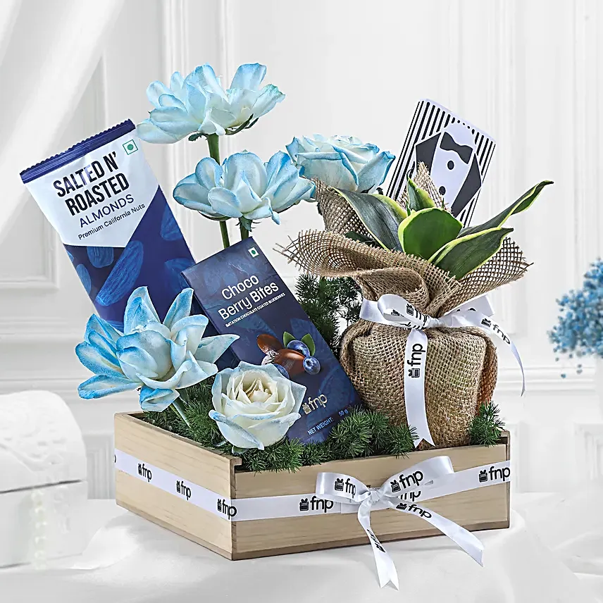 Gift Tray with Sweets Flowers N Plant