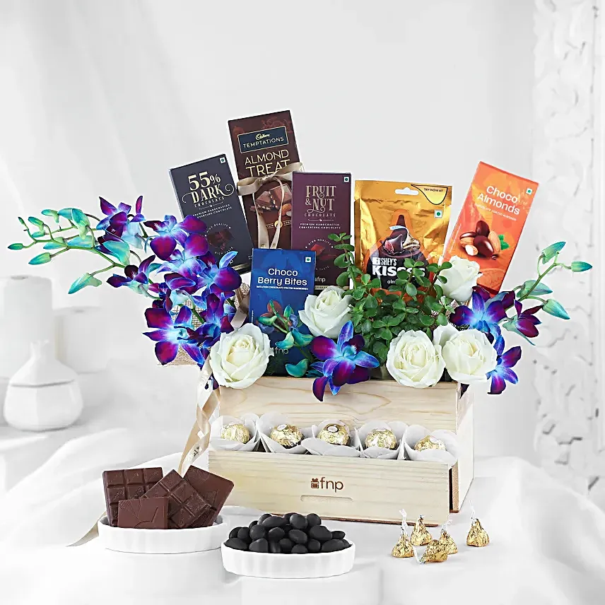 Luxury Gift Hamper with Flowers Sweets N Jade Plant