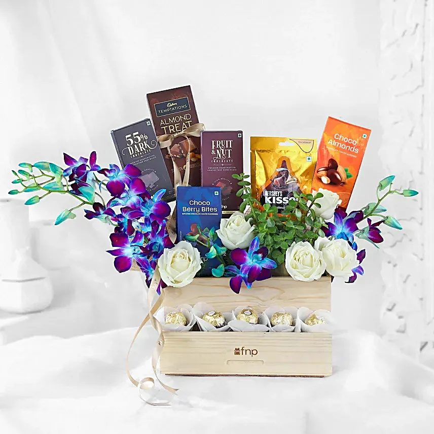 Luxury Gift Hamper with Flowers Sweets N Jade Plant