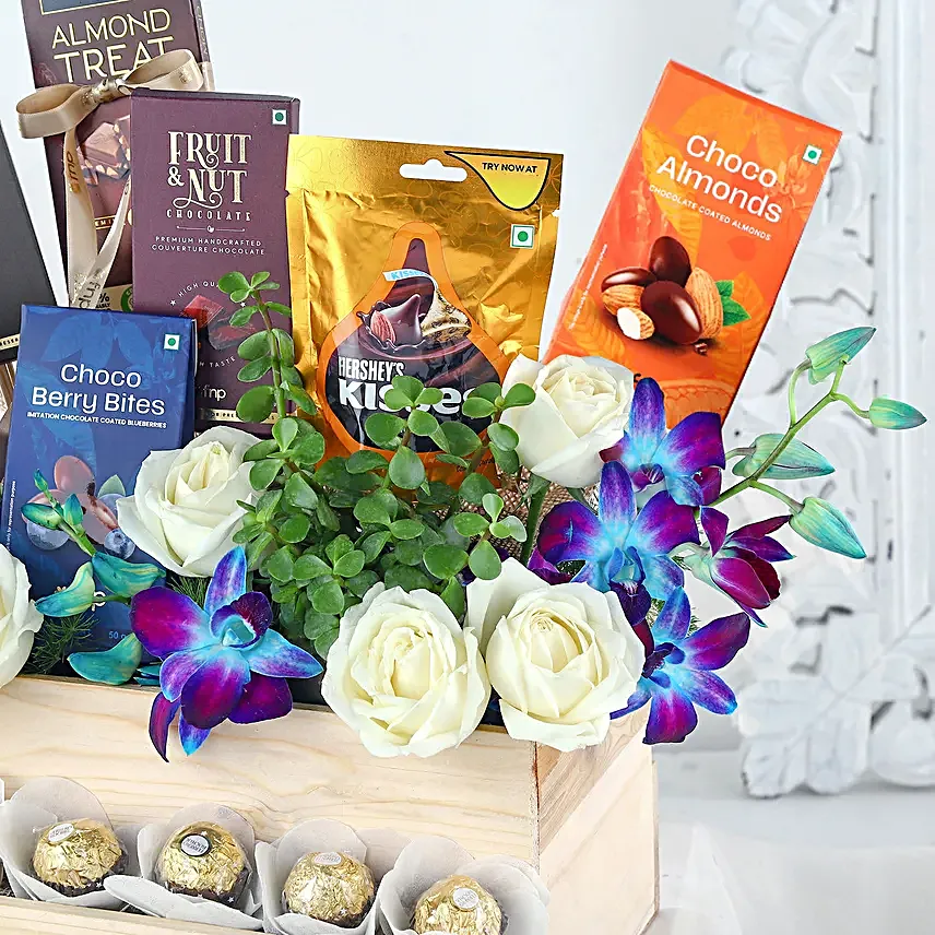 Luxury Gift Hamper with Flowers Sweets N Jade Plant