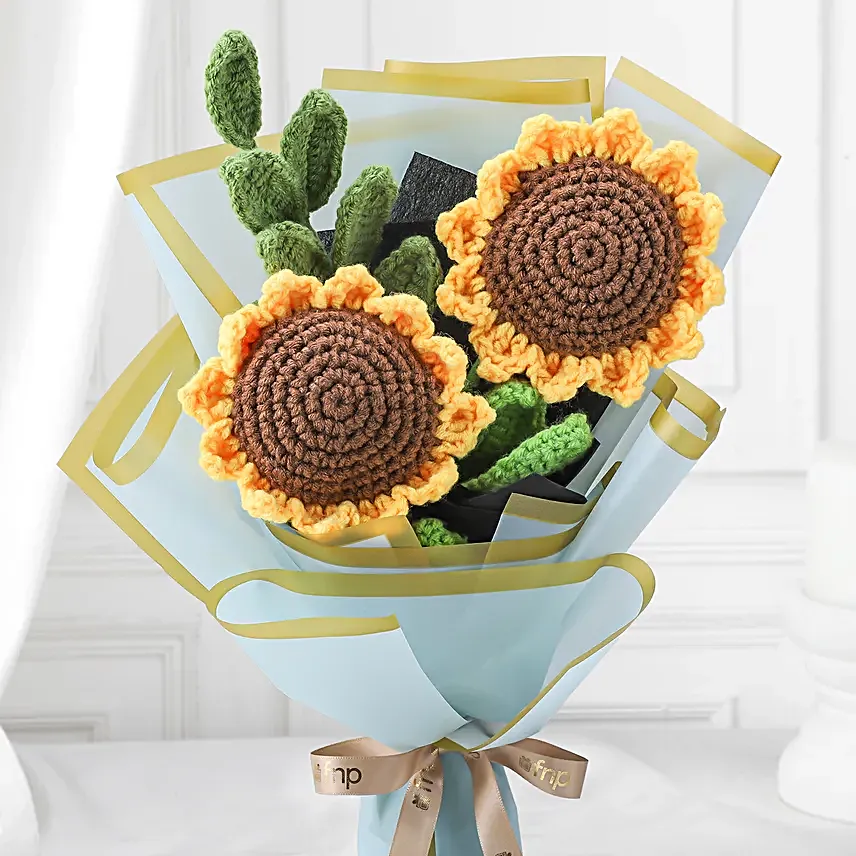 Bright Yellow Crochet Sunflower Duo