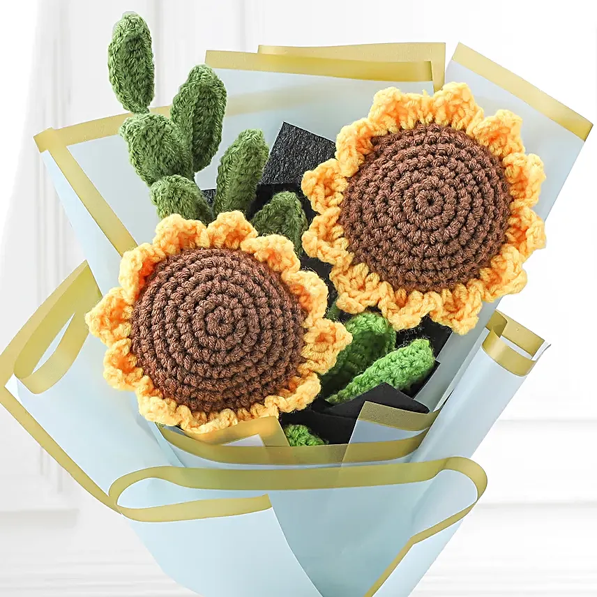 Bright Yellow Crochet Sunflower Duo