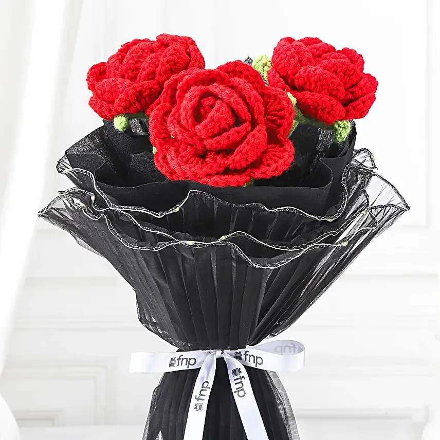 Radiant Red Crochet Rose LED Ensemble