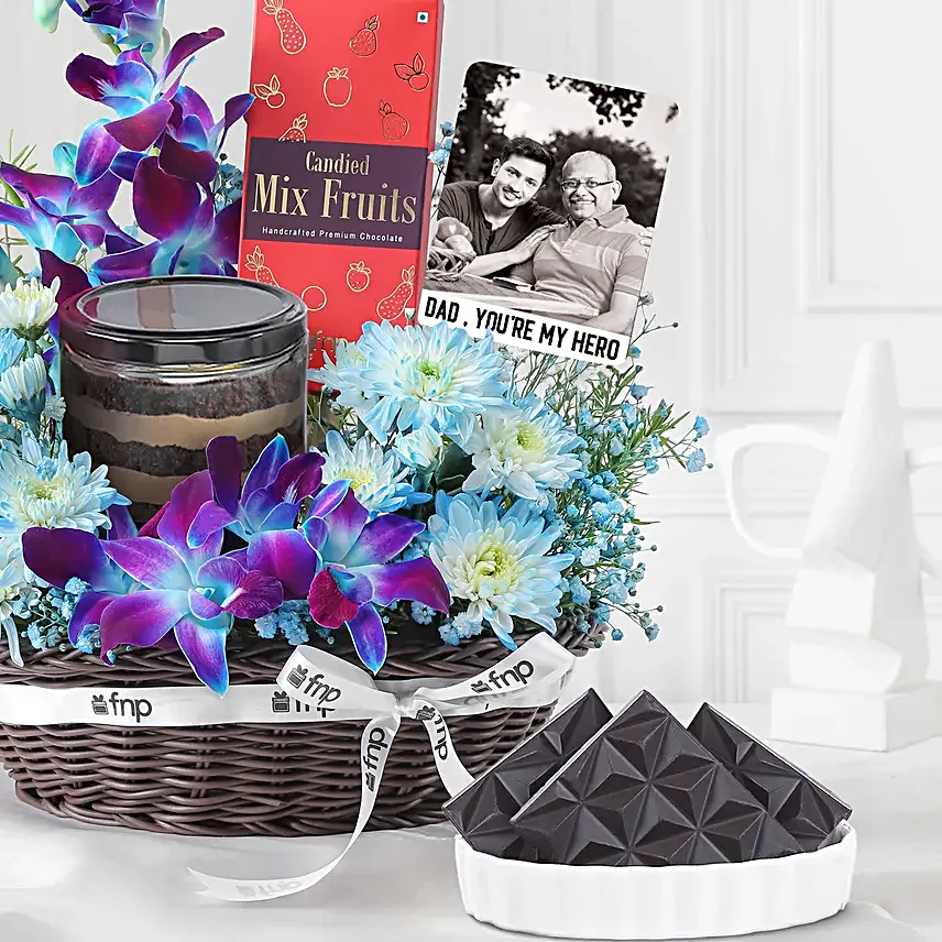 Custom Gift Basket with Orchids Chocolates & Cake