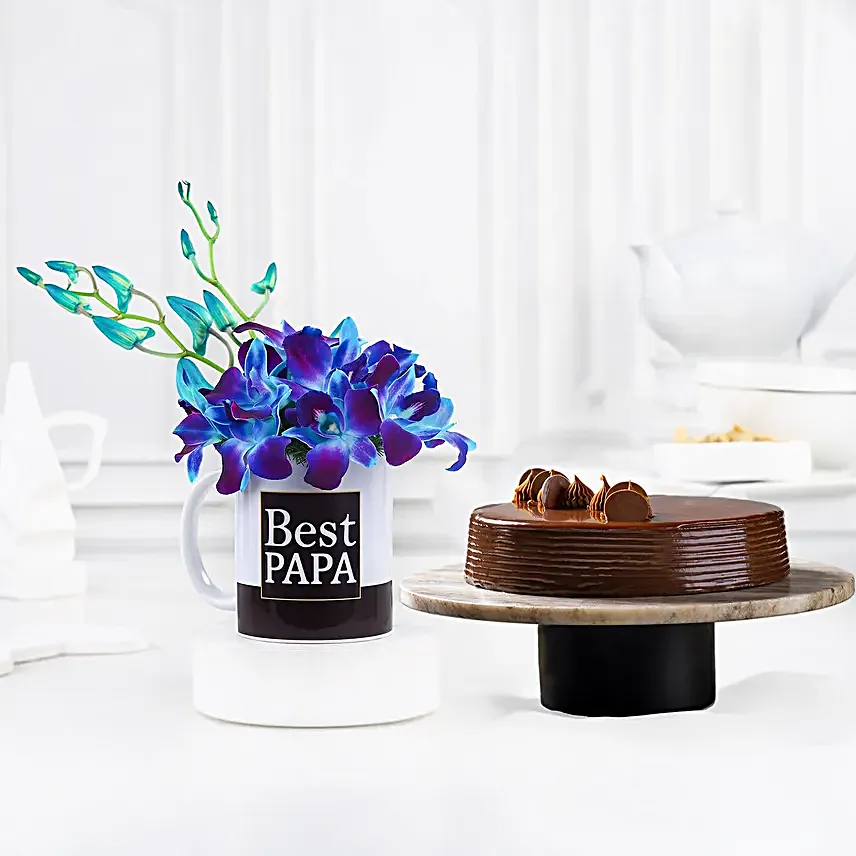 Eggless Truffle Cake N Blue Orchids in Mug