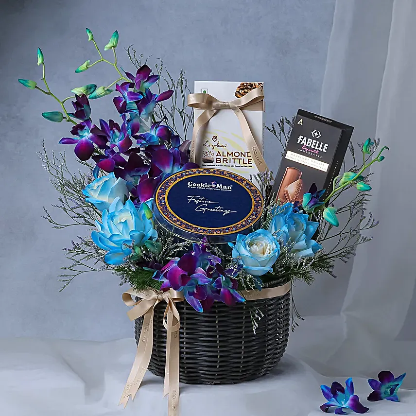 Floral Basket N Gourmet Treats Gift