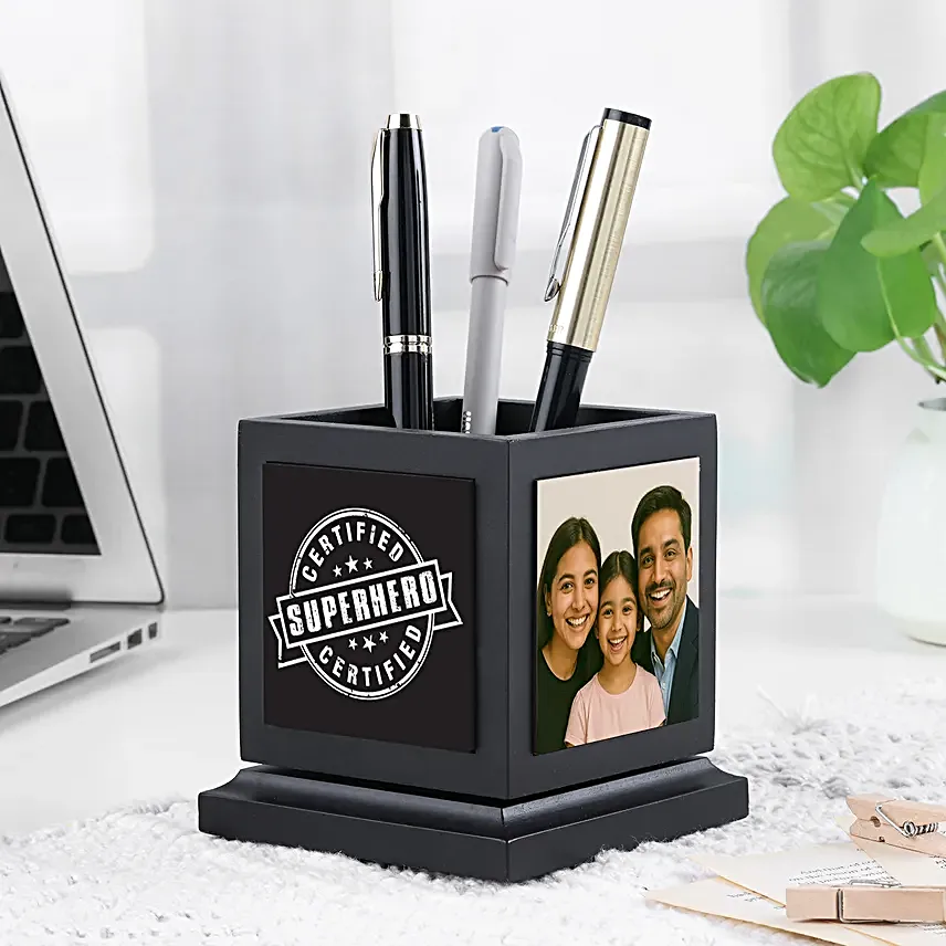 Custom Rotating Wooden Desk Organizer for Dad